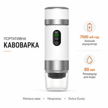 Кофеварка JN03 кофемашина портативная капсульная аккумуляторная с нагревом, ручная, Espresso maker USB - Белый