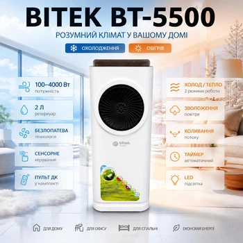 Портативний кондиціонер Bitek BT-5500 (100W-4000W) з пультом ДК: Охолодження, нагрівання, Зволоження