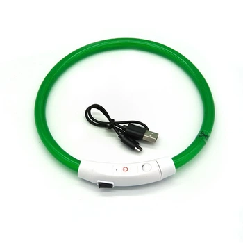 Світлодіодний нашийник для собак з USB зарядкою та трьома режимами підсвічування регульований S 35 см зелений 29802