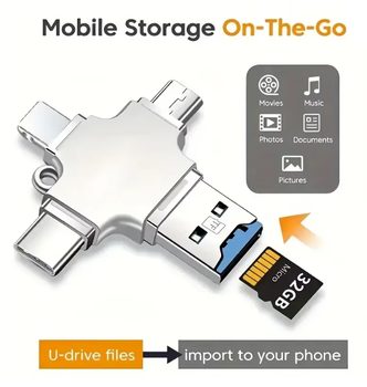 Флешка для айфону Адаптер IPhone Extreme 64 Gb USB-накопичувач USB 3.0 iOS Micro Type-C Apple Lightning 4 в 1