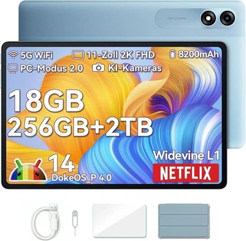 Планшет 11" 2К Blackview Tab 9 WiFi 6+12/256Gb 8 ядер Android 14 8200 mAh Синий (102181138) - Уценка