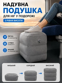 Надувная подушка для путешествий для ног 3 уровня в дорогу подушка под ноги в автобус дорожная для поездок пуф для ног в транспорт