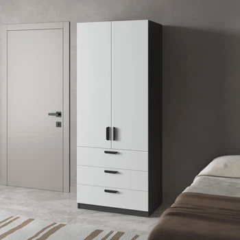Шафа для одягу зі штангою та 3 висувними шухлядами, ЛДСП, 802×500×1995 мм для спальні, передпокою та вітальні Антрацит/Білий