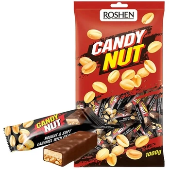 Цукерки Roshen Candy Nut нуга і м'яка карамель з арахісом 1 кг