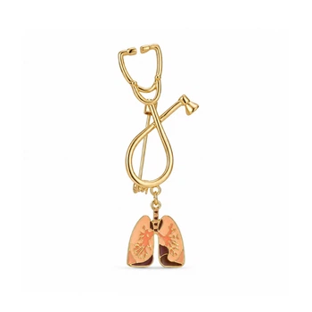 Брошь BROCHE Медицина Стетоскоп и лёгкие золотистая BRBF115547