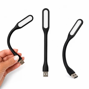 USB LED лампа для ноутбука и повербанка 5V, гибкая, черная, холодный свет