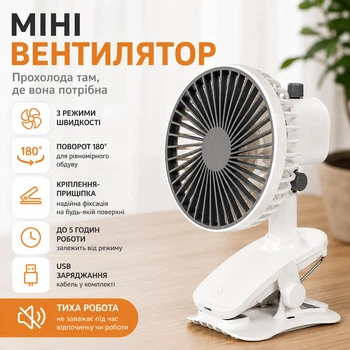 Мини вентилятор настольный Аккумуляторный вентилятор на прищепке BRB