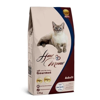 Сухой корм для кошек How Meow Adult Gourmet с ягнятиной курицей и рыбой 15 кг