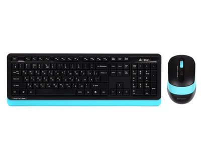 Комплект беспроводная клавиатура с мышью A4Tech Fstyler FG1010, черный+голубой цвет