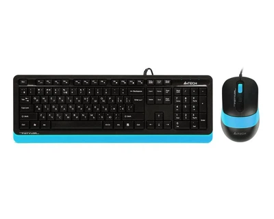 Комплект проводная клавиатура с мышью A4Tech Fstyler F1010, USB, черный+голубой цвет