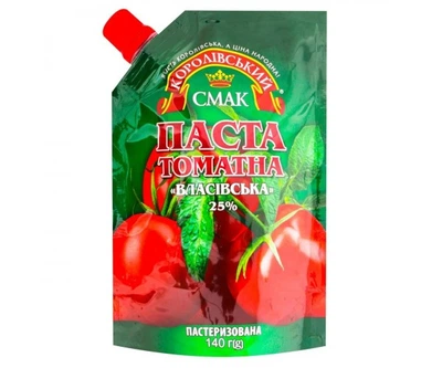 Томатна паста 25% Власівська дой-пак зі штуцером Королівський смак 140 г