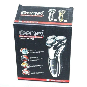 Электробритва для сухого и влажного бритья Gemei GM-7719 с триммером