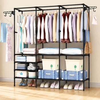 Стойка вешалка для одежды и обуви Multifunctional coat rack black тройная напольная стальная с полками и крючками