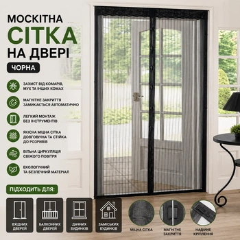 Антимоскітна штора на двері сітка на магнітах москітна Magic Mesh 210х100см чорна