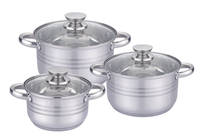 Кастрюли из нержавеющей стали с капсульным дном / Набор кастрюль UNIQUE UN-5031 с крышками 6 предметов (2,1 л, 2,9 л, 3,9 л)