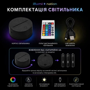 Світильник нічник декоративний ручної роботи з пультом «Аватар Наві» 3D лампа з Led-підсвічуванням (7 кольорів 4 режими) (3DP040)