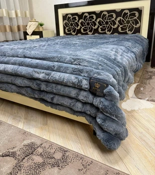 Королевское Покрывало "Кролик" Colourful Home Евро размера 210х230см двухстороннее, с длинным искусственным мехом серый (lm83)
