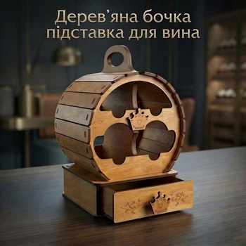 Мини-бар из дерева «Бочка» с выдвижным ящиком