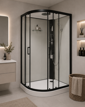 Душовий бокс VERONIS BN-4-120 Black 120×80×215 см, правий, низький піддон, прозоре скло, гідромасаж