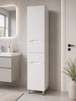 Пенал Ніколь MP01K 40×30×190 см, правий, підлоговий, із кошиком, фурнітура BLUM, корпус ЛДСП, фасад МДФ, білий