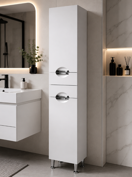 Пенал Ніколь VRP01K 35×30×190 см, лівий, підлоговий, із кошиком, фурнітура BLUM, корпус ЛДСП, фасад МДФ, білий