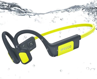 Беспроводные костные наушники для плавания и бега IFECCO X67 с Bluetooth 6.0, памятью 32 ГБ, MP3-плеером, активным шумоподавлением и защитой IP68 Черно-желтый