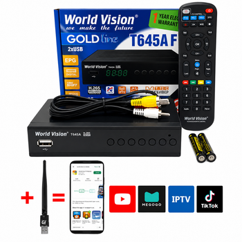 Комплект Тюнер т2 World Vision Т645A FM VideoCast Wi-Fi 3dB 300 IPTV