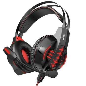 Дротові навушники HOCO W102 gaming Cool tour headphones LED Black-red