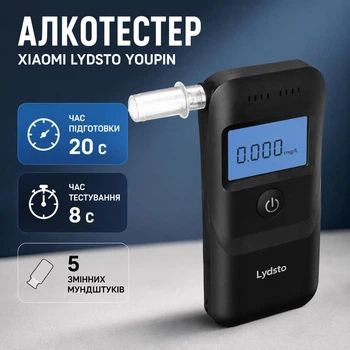 Портативный электронный алкотестер Lydsto Alcohol Tester на батарейках AAA для контроля уровня алкоголя с высокой точностью, полупроводниковый алкотестер HD-JJCSY02 для проходной с LCD-дисплеем и мундштуками