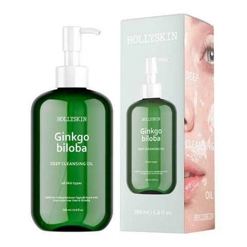 Глибоко очищувальна гідрофільна олія для обличчя Hollyskin Ginkgo biloba з екстрактом гінкго білоба, 200 мл (4823109701328)