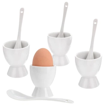 Zestaw podstawek do jajek Excellent Houseware z łyżeczkami porcelanowe białe 4 szt (8711295042157)