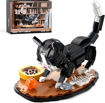 Конструктор 3D Xbert 66097 Черно-белый кот на подставке Cow Cat, 1200 деталей, блочная интерьерная модель