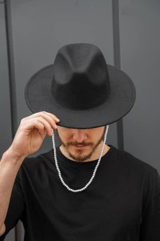 Мужская Шляпа Fedora Черная С Жемчугом Without - (397101)