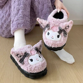 Мягкие домашние фиолетовые плюшевые тапочки-игрушки Куроми (Kuromi), кавайные комнатные шлепанцы Sanrio 36