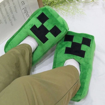 М'які домашні плюшеві капці-іграшки Кріпер (Creeper) з гри Майнкрафт (Minecraft), зелені кімнатні шльопанці 38