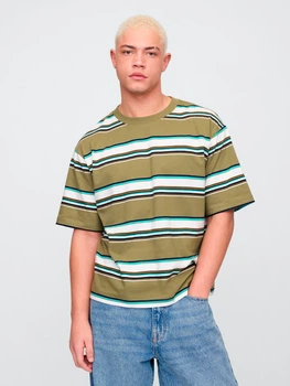 Футболка хлопковая длинная мужская GAP 483658289 L Белый/Зеленый (1160079496)
