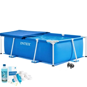 Детский каркасный бассейн Intex Metal Frame, в наборе подстилка, тент, химия, 220х150х60 см (IP-175862)