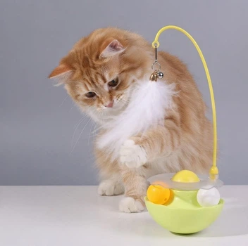 Игрушка дразнилка для кошек котят трек неваляшка с перьями кошачьей мятой 25*9см