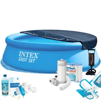 Надувной бассейн с фильтром Max Intex, в наборе подстилка, тент, насос, химия, 366х76 см (IP-175921)