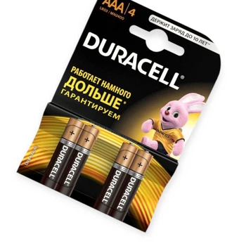 Батарейка AAА лужна 1.5V мініпальчик Duracell Basic Alkaline 4шт картон Бельгія