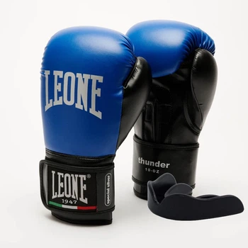 Боксерські рукавиці Leone штучна шкіра 8 унцій сині з капою