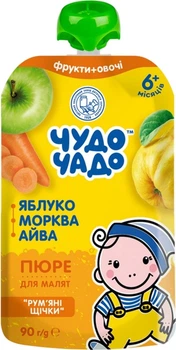 Пюре Чудо-Чадо Яблоко, морковь, айва с 5 месяцев 90 г (4820016253629)
