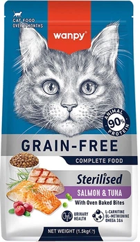 Сухой беззерновой корм Wanpy Sterilized Cat Grain Free Salmon & Tuna для стерилизованных кошек в возрасте от 1 года с лососем и тунцом 1.5 кг (6927749825210)