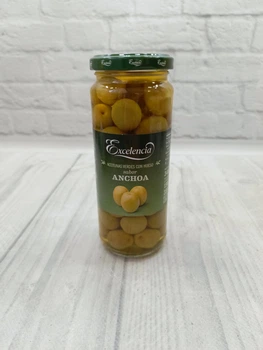 Зеленые оливки Excelencia Anhoa в стекле с косточкой 345/190 грамм