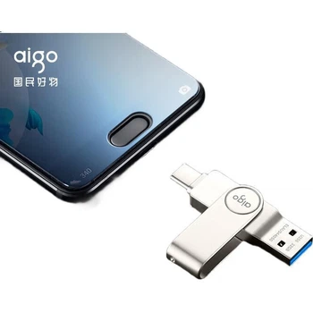 Aigo 64GB Type-C USB3.2 Mobile Flash Drive U356 Cool High-Speed Version Silver Dual Interface USB Drive for Phones And Computers New Upgrade 220MB/s