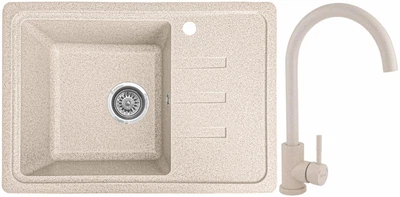 Мойка кухонная, гранитная, прямоугольная Valetti 35R 62х43см Бежевая + смеситель