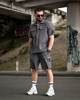 Летний комплект Stone Island TARANTINO темно серый рубашка и шорты карго мужской M