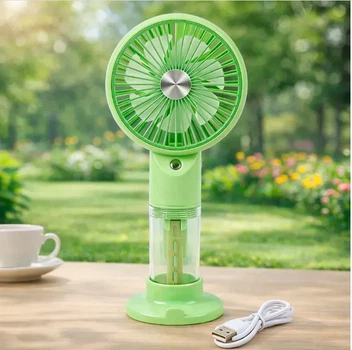 Вентилятор мини-портативный аккумуляторный с функцией распыления воды/зарядка через USB/3 режима работы Салатовый (MX-00009994R)
