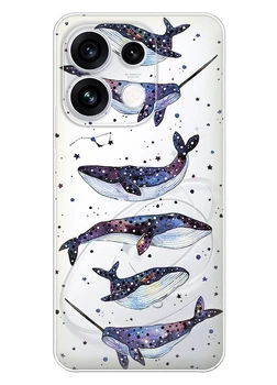 Прозрачный силиконовый чехол OPPO Reno 16 FS / 16 F с рисунком - Киты Единороги (ISOR16FS-71)