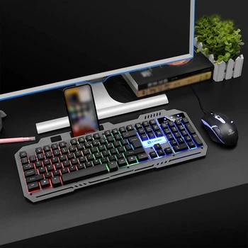Ігровий комплект клавіатура та миша T25 USB RGB дротового підсвічування метал-підставка смартфон чорний
